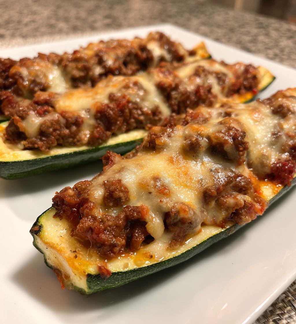 air fryer zucchini boats stuffed with cheese meat - detail 1